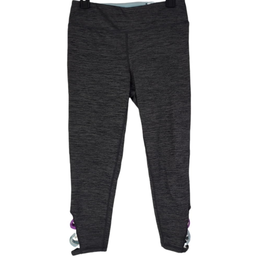 Gaiam Om Yoga Capri Leggings Gray Medium Auqa Purple Side Detail